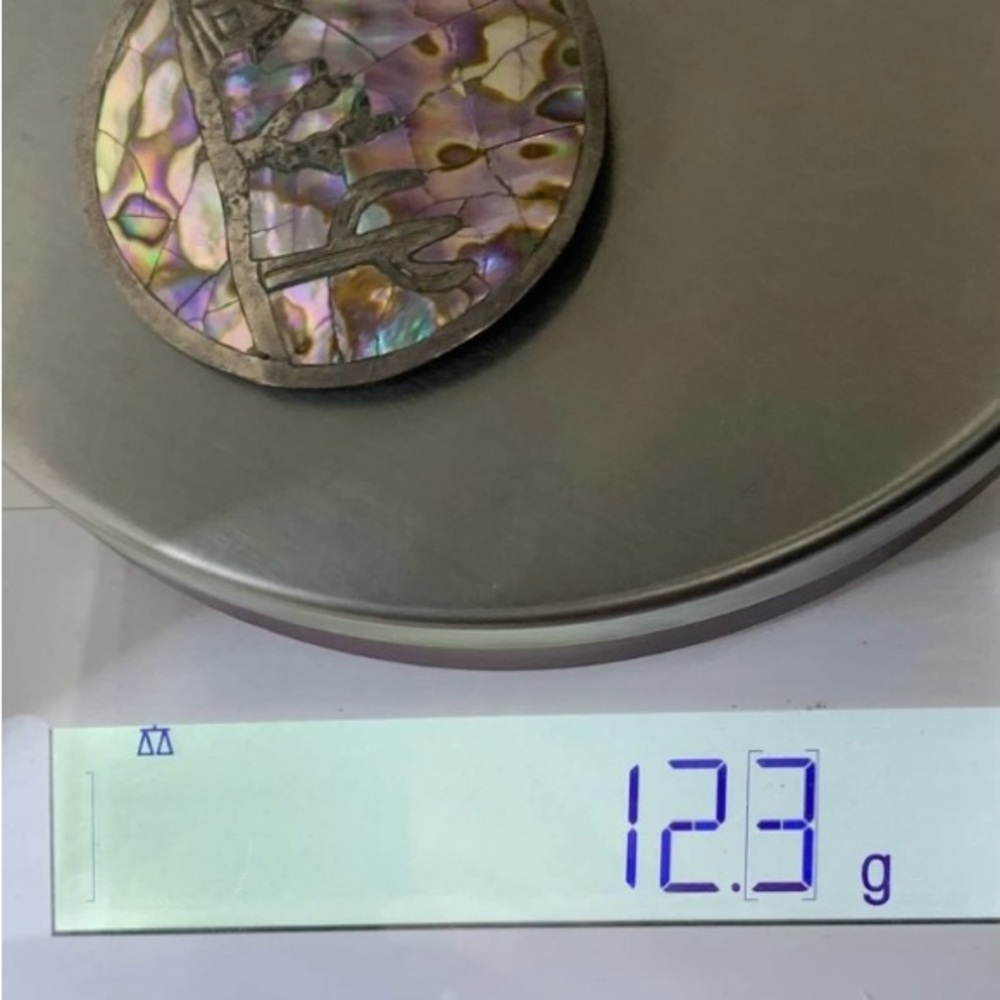 Vintage Sterling Silver Iridescent Abalone Shell Inlay Desert Scene Brooch 12.3g - Picture 8 of 15